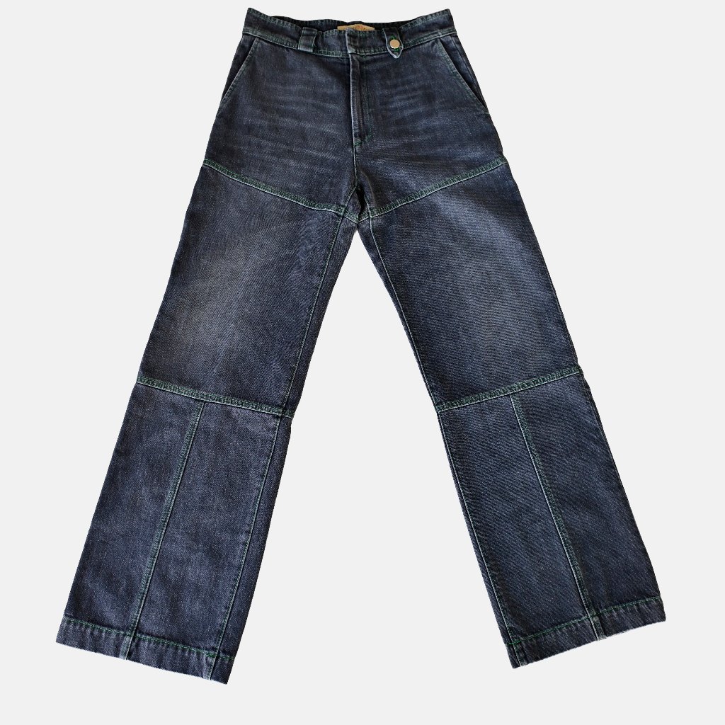 Cormio Made In Italy Panel Seam Wide Leg Denim Jeans Contrast Stitch Size S